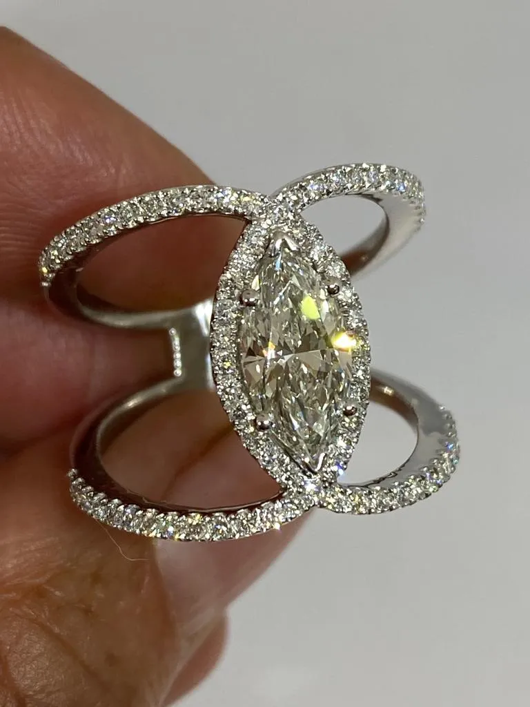 Marquise Halo Diamond Crossover Engagement Ring