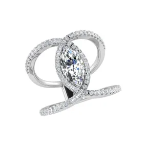 Marquise Halo Diamond Crossover Engagement Ring