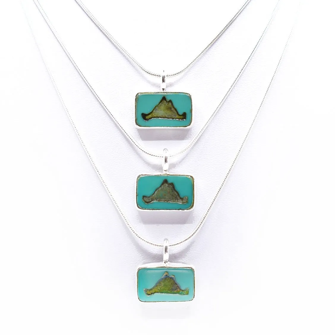 Martha's Vineyard Summer Sterling Silver Pendant Necklace with Turquoise Glass Tile