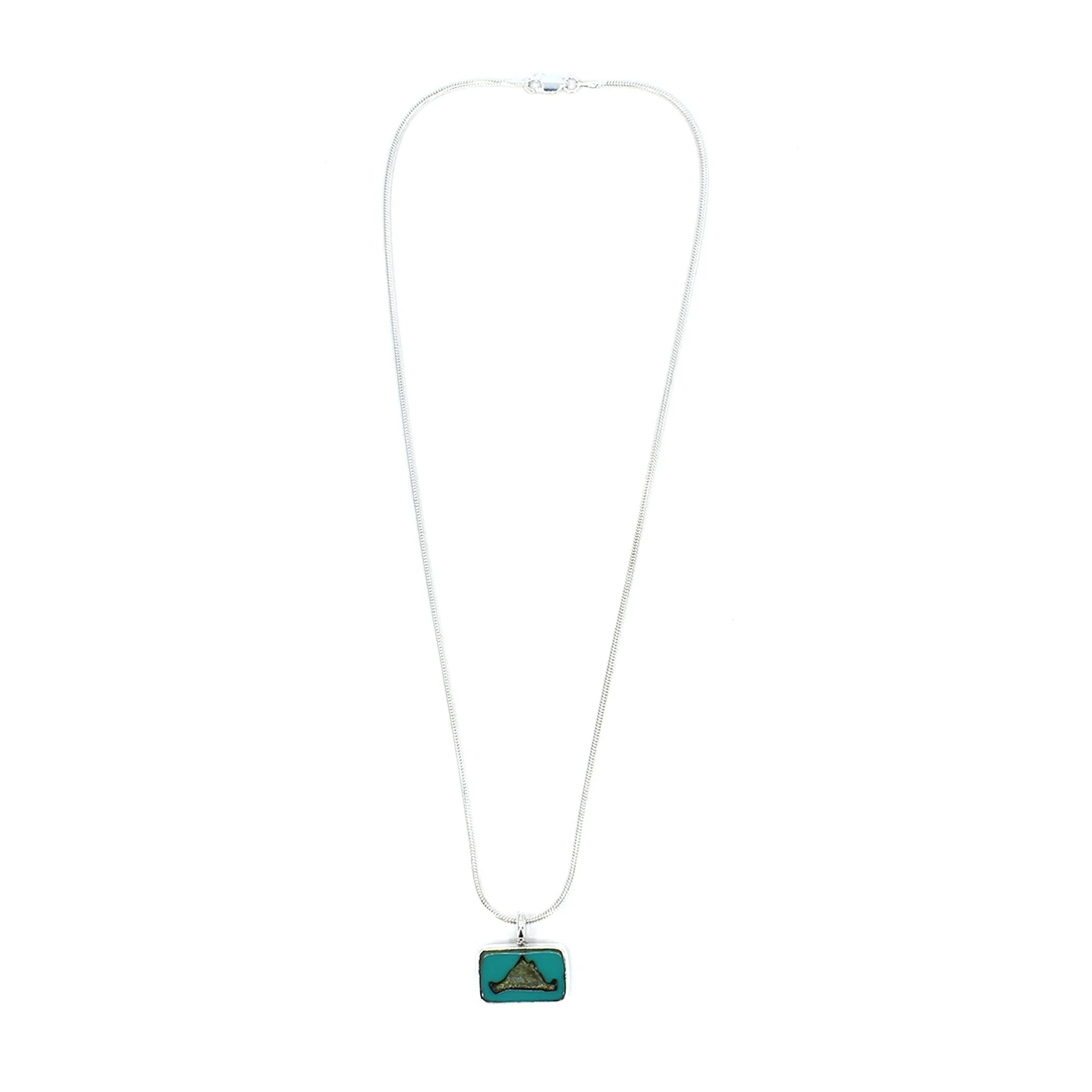 Martha's Vineyard Summer Sterling Silver Pendant Necklace with Turquoise Glass Tile