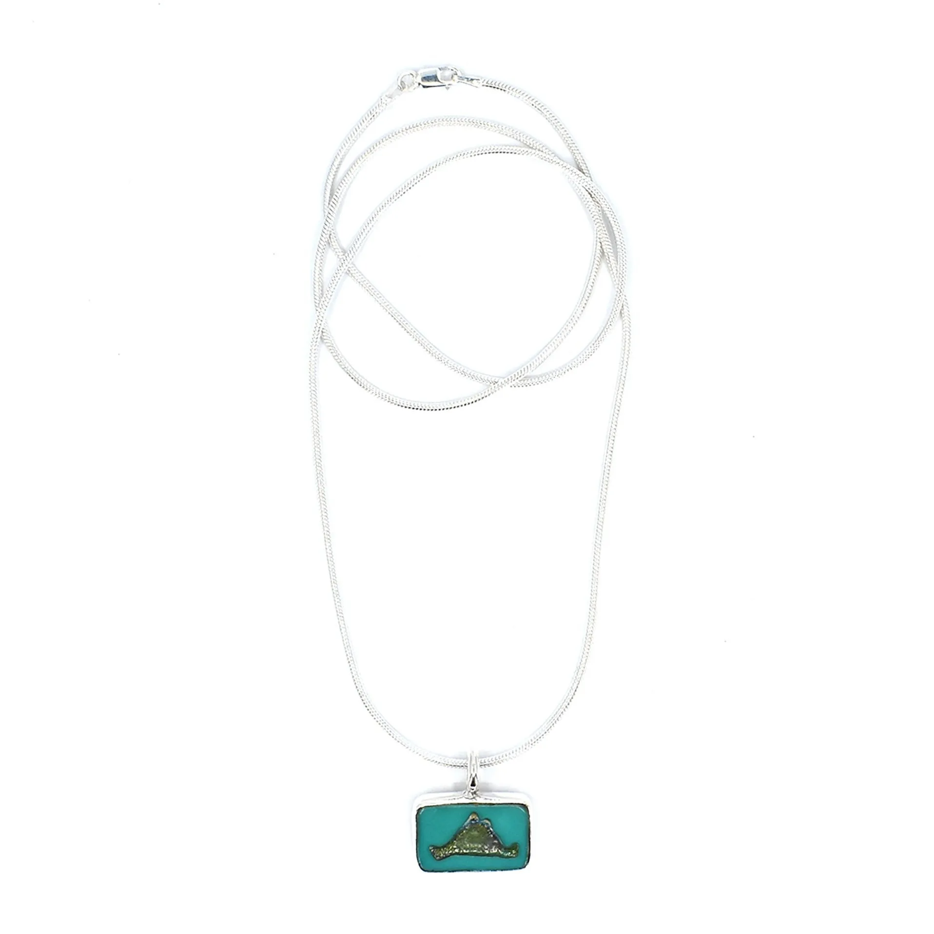 Martha's Vineyard Summer Sterling Silver Pendant Necklace with Turquoise Glass Tile