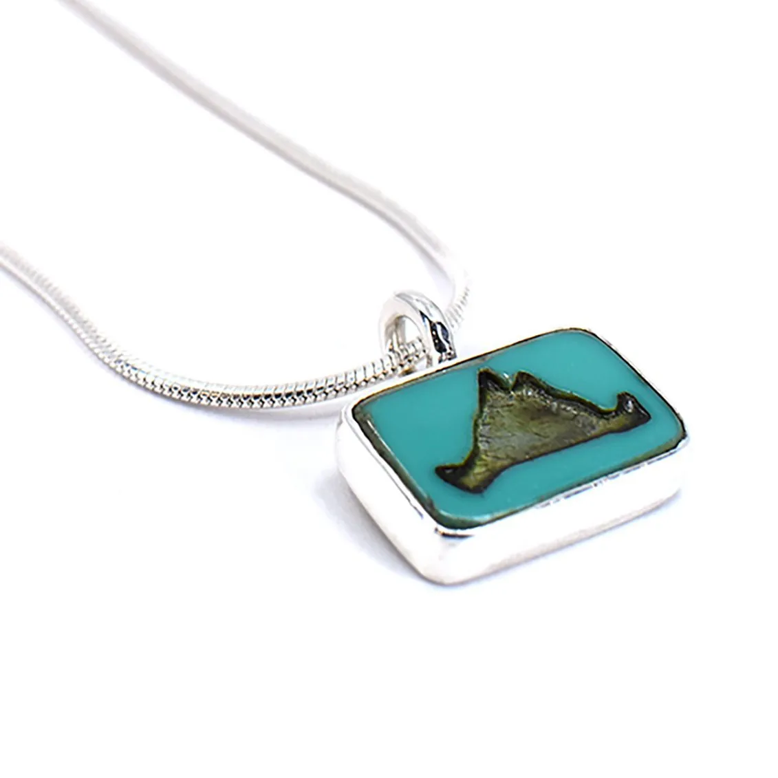 Martha's Vineyard Summer Sterling Silver Pendant Necklace with Turquoise Glass Tile