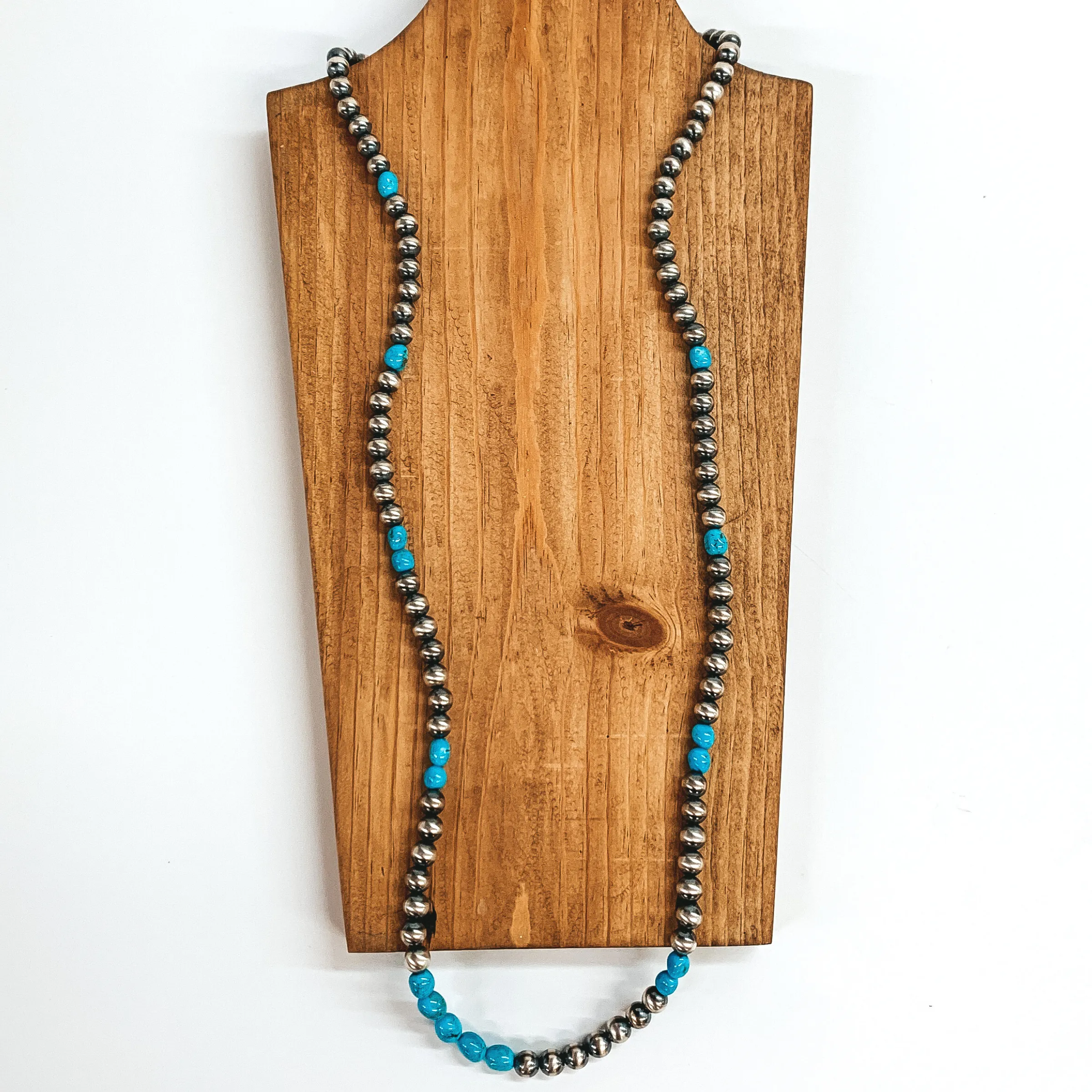 Mason Lee | Navajo Handmade Sterling Silver 8mm Navajo Pearl Necklace with Turquoise Beads