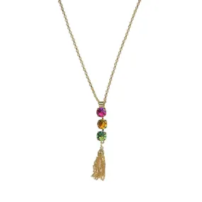 Medium Three Stone Pendant with Tassel in "Festival" *Custom*