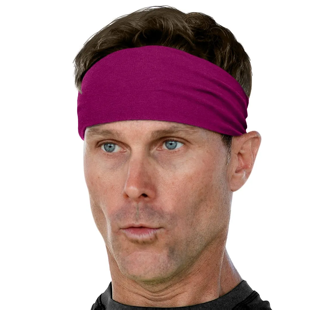 Men's Headbands Cotton Jersey 3" Wide Sports Fitness Yoga Made in the USA Magenta