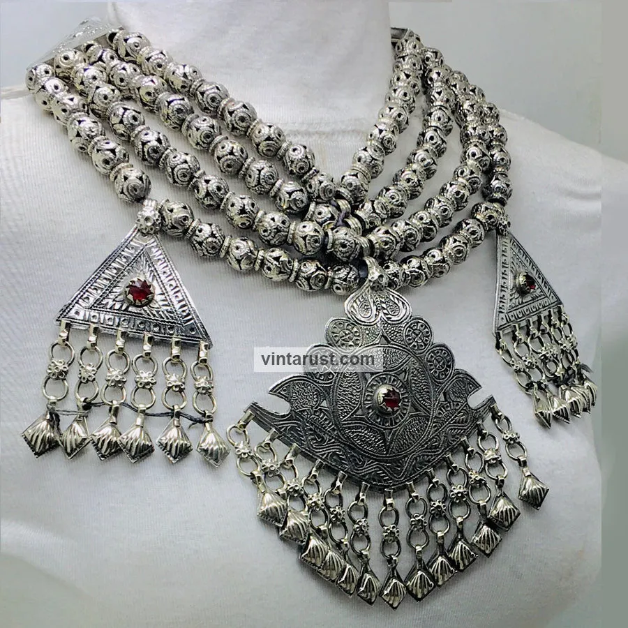 Metal Beaded Necklace With Dangling Pendants