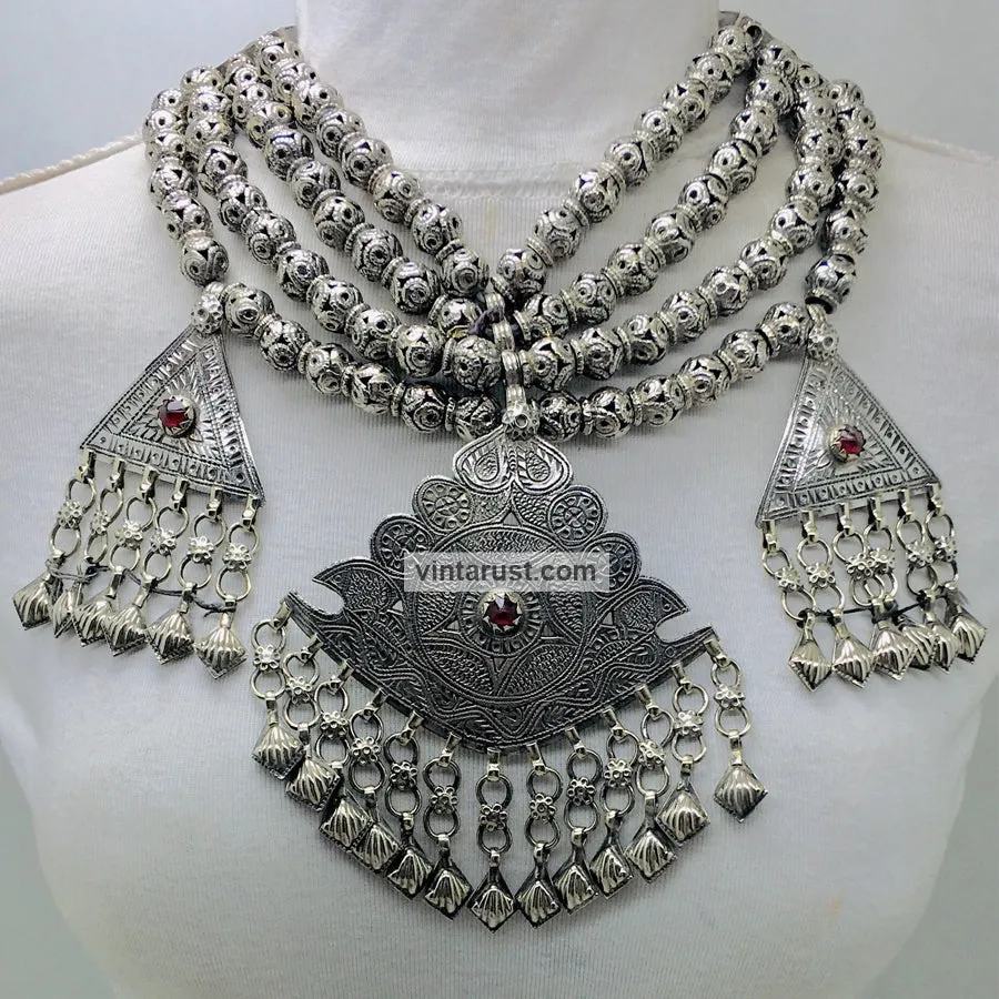 Metal Beaded Necklace With Dangling Pendants