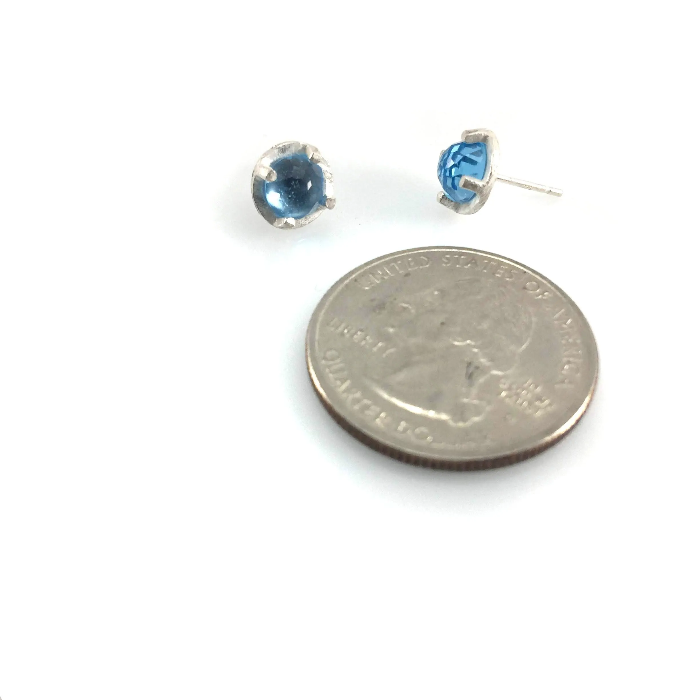 Mini Carved Studs -  Blue Topaz