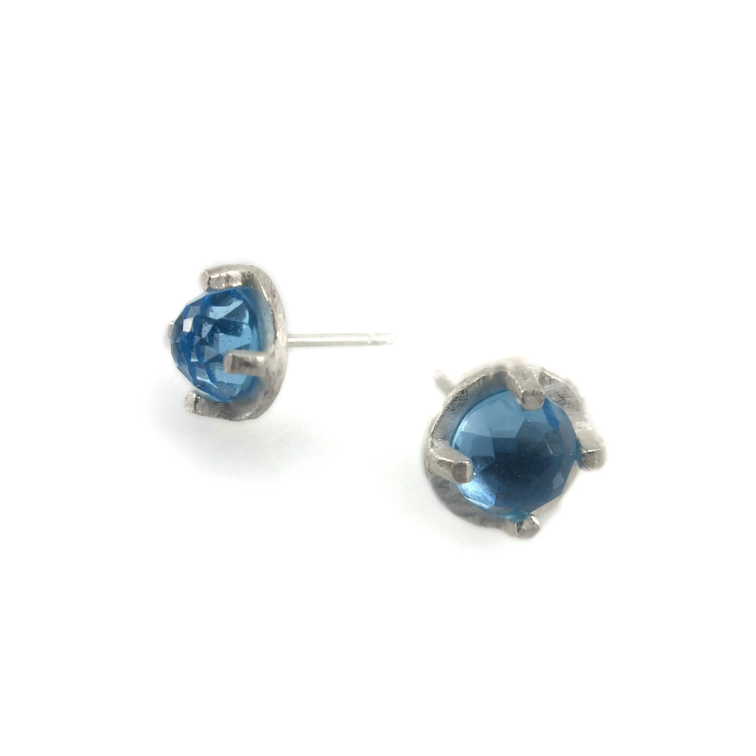 Mini Carved Studs -  Blue Topaz