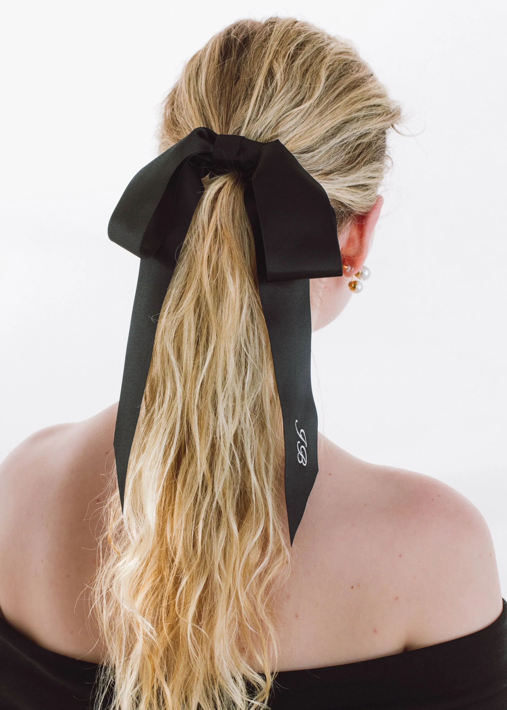 Monogram Adley Satin Bow Barrette -- Black