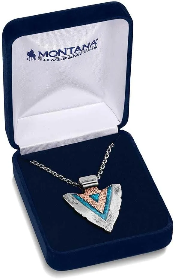 Montana Silversmiths Inner Light Inlaid Turquoise Arrowhead Pendant Western 27" Necklace