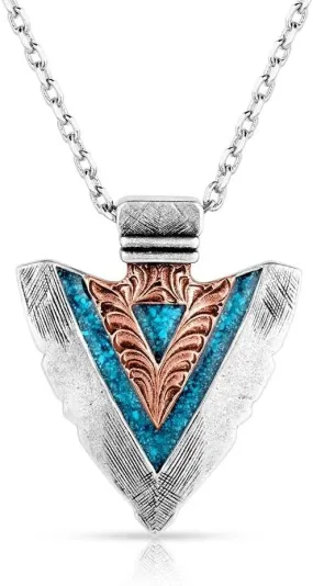 Montana Silversmiths Inner Light Inlaid Turquoise Arrowhead Pendant Western 27" Necklace