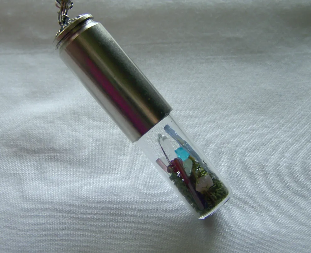 Moss Bottle Garden Gemstone Bullet Necklace