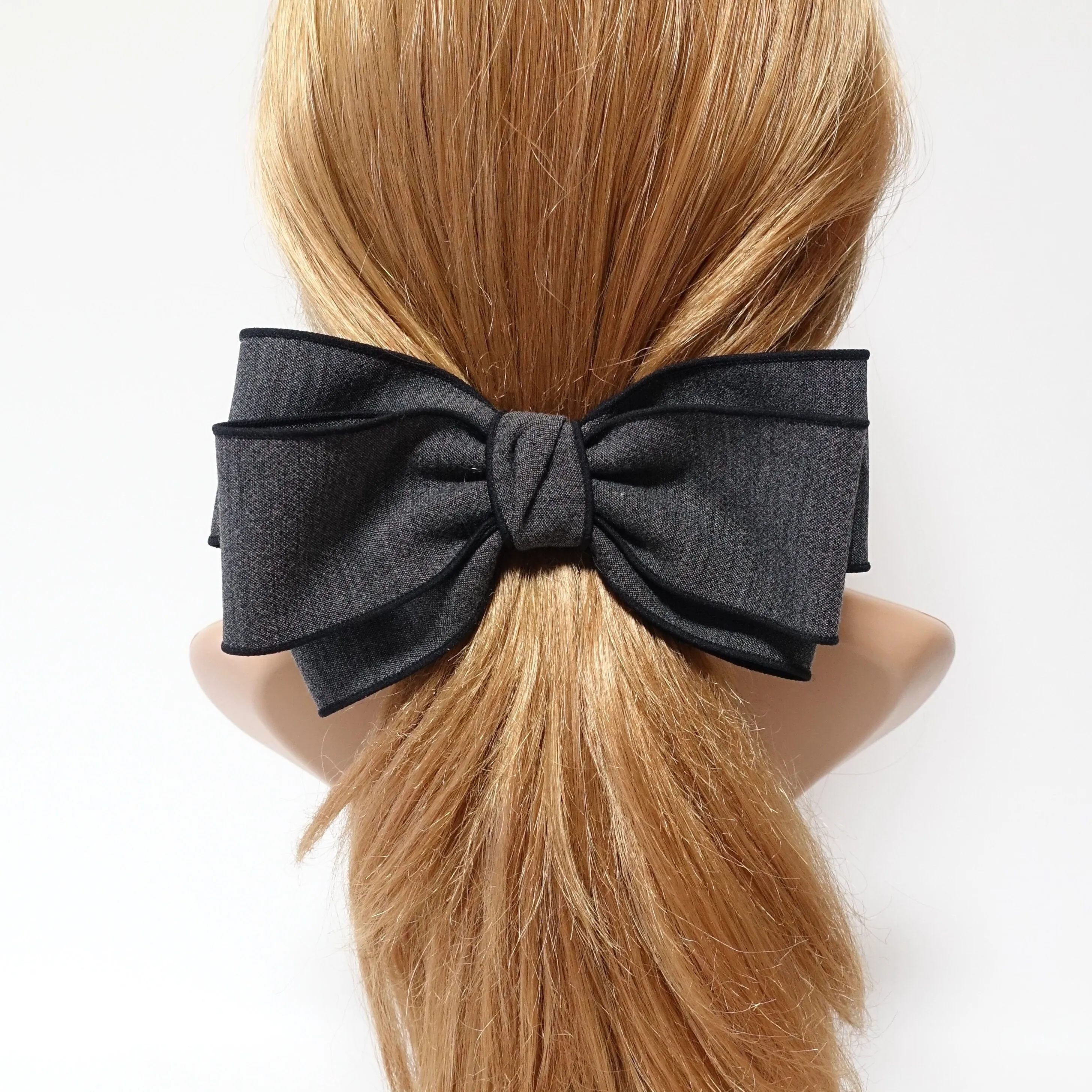 multi layer bow barrette interlocked trim hair bow for women