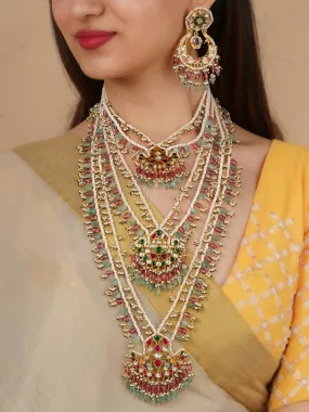 Multicolor Gold Plated Jadau Kundan Necklace Set - MS2003M