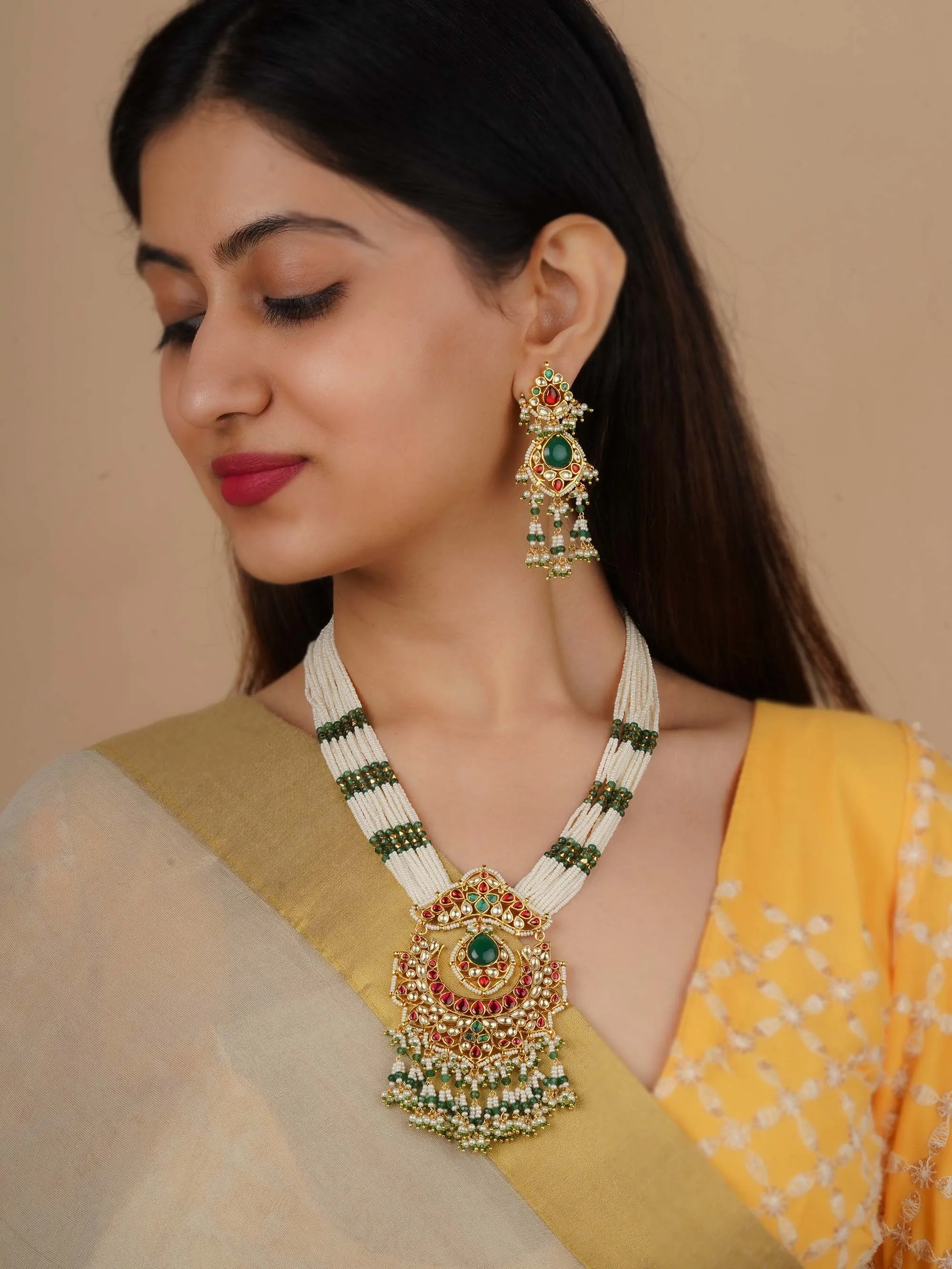 Multicolor Gold Plated Jadau Kundan Necklace Set - MS2273M