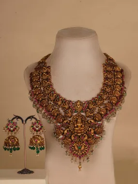 Multicolor Gold Plated Temple Necklace Set - TMPSET213M