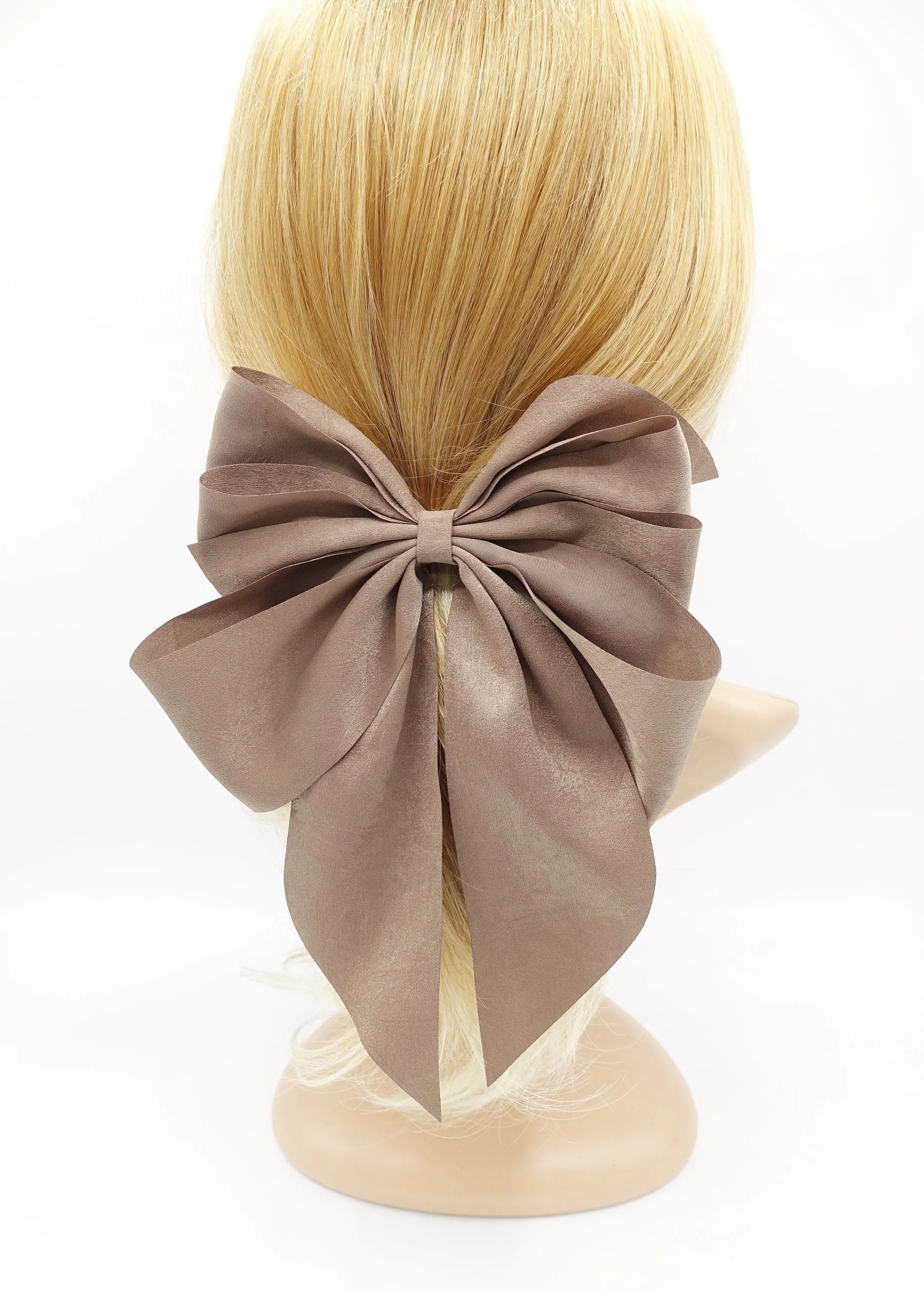 multiple layered tail hair bow crinkled fabric pleated bow hair accessory for women