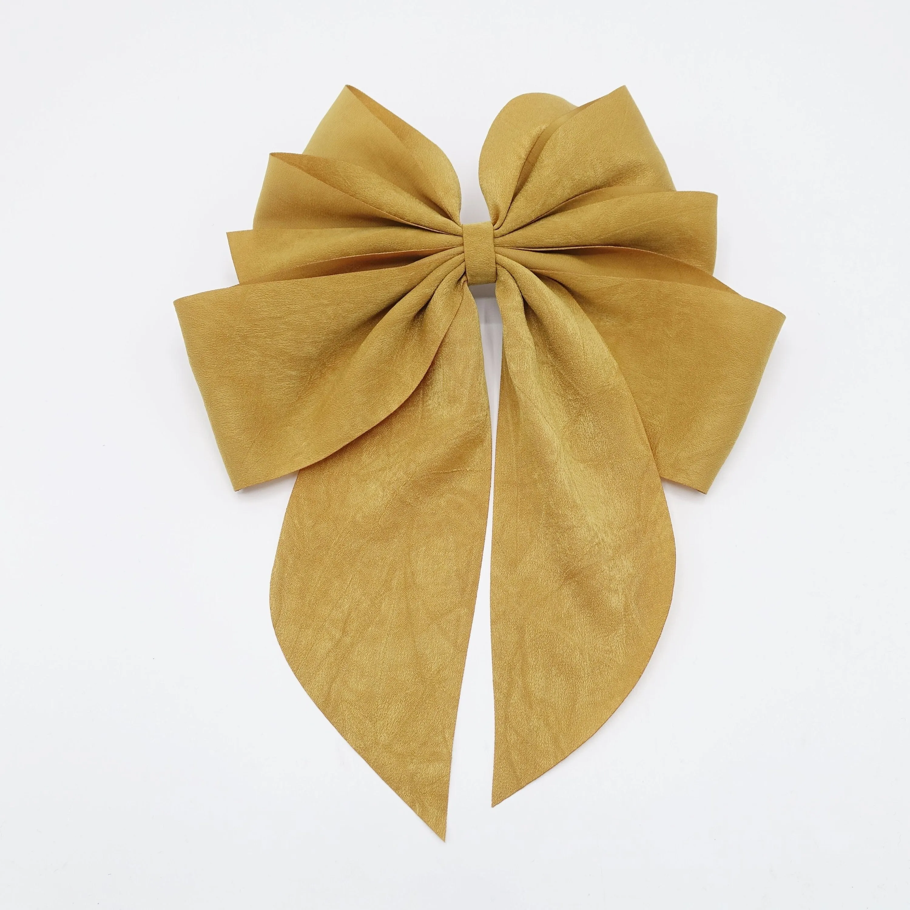 multiple layered tail hair bow crinkled fabric pleated bow hair accessory for women