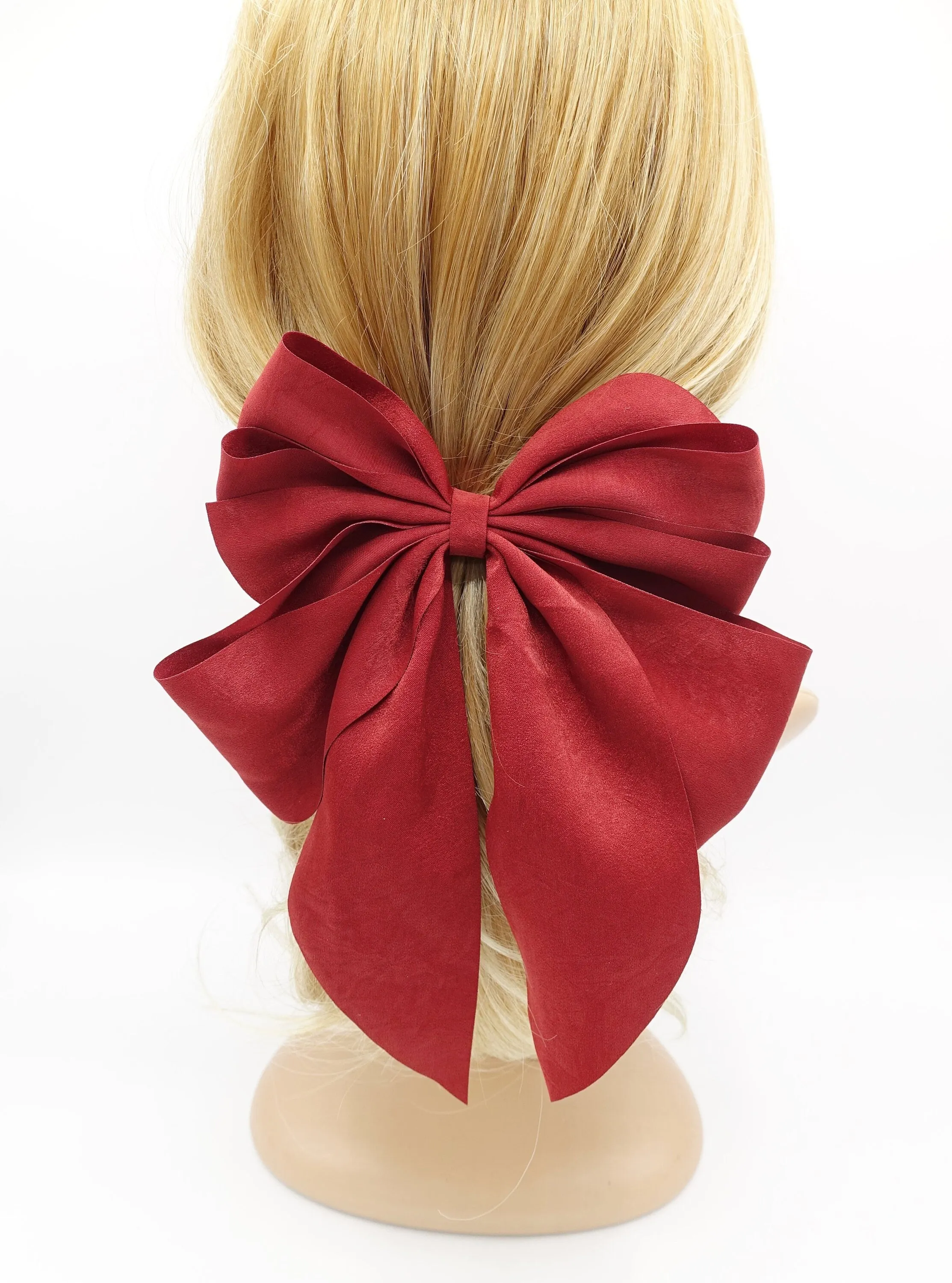 multiple layered tail hair bow crinkled fabric pleated bow hair accessory for women