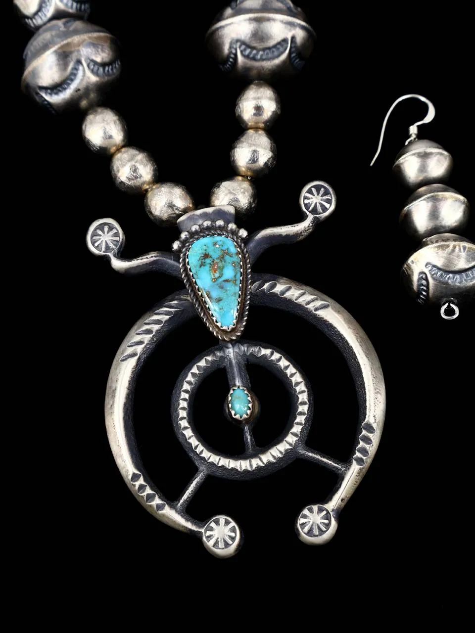 Native American Turquoise Sterling Silver Naja Necklace and Earring Set