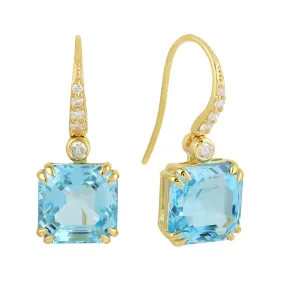 Natural Diamond Topaz  Designer Hook Earrings In 14k Yellow Gold