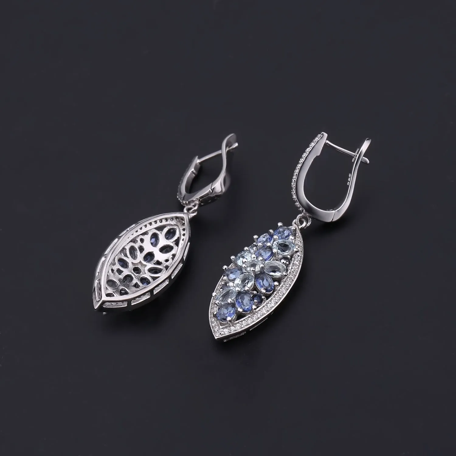 Natural Topaz Marquise Shape Silver Drop Earrings for Women