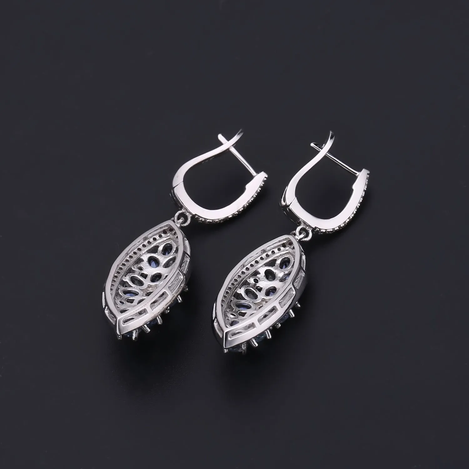 Natural Topaz Marquise Shape Silver Drop Earrings for Women