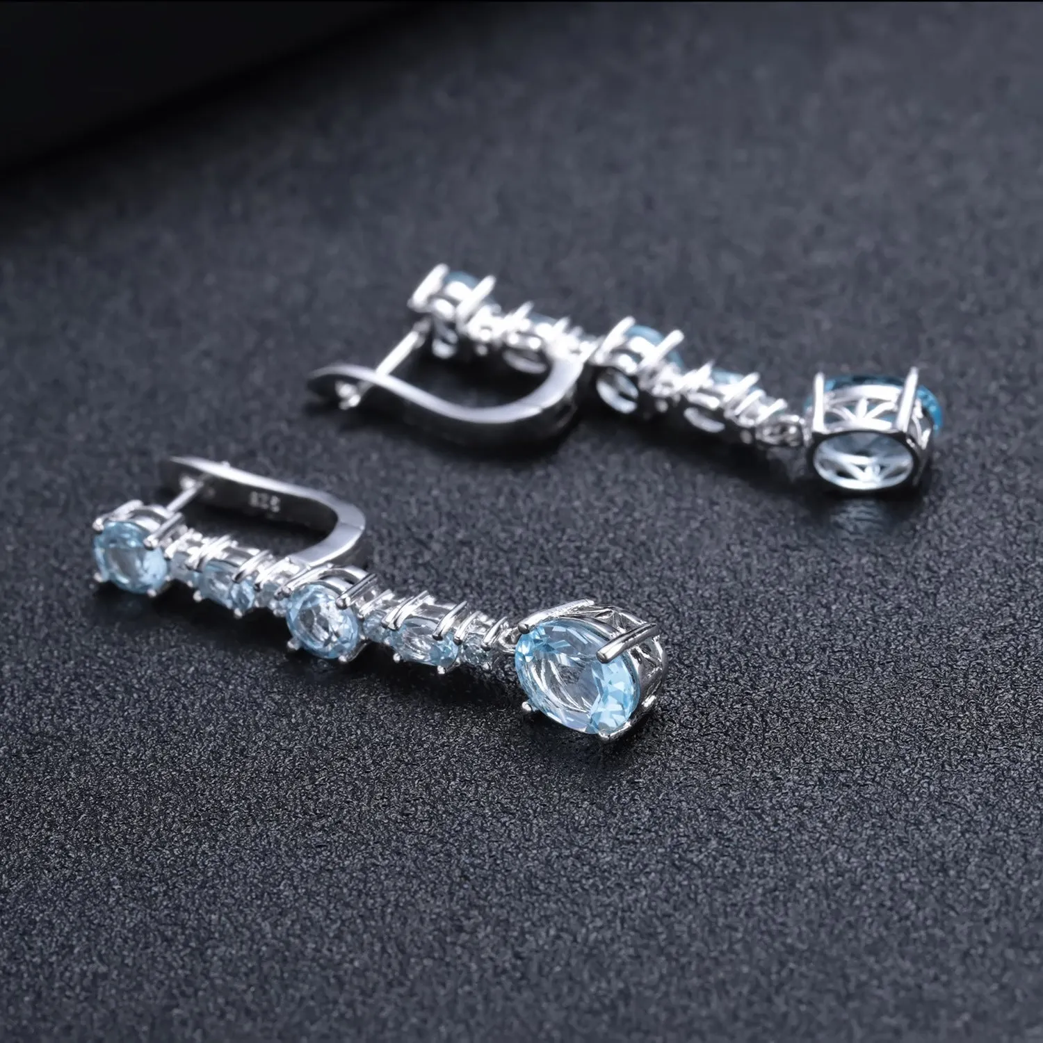 Natural Topaz String French Buckle Silver Drop Earrings for Women