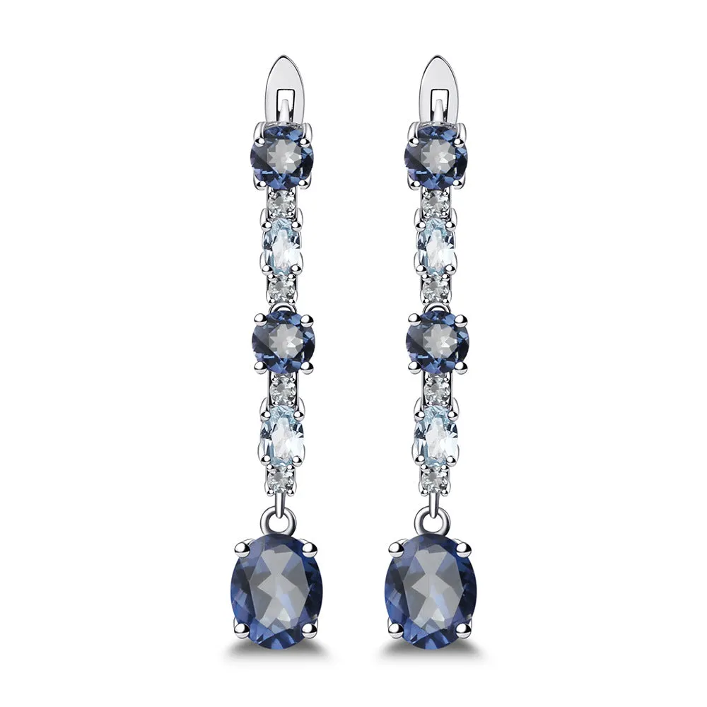 Natural Topaz String French Buckle Silver Drop Earrings for Women