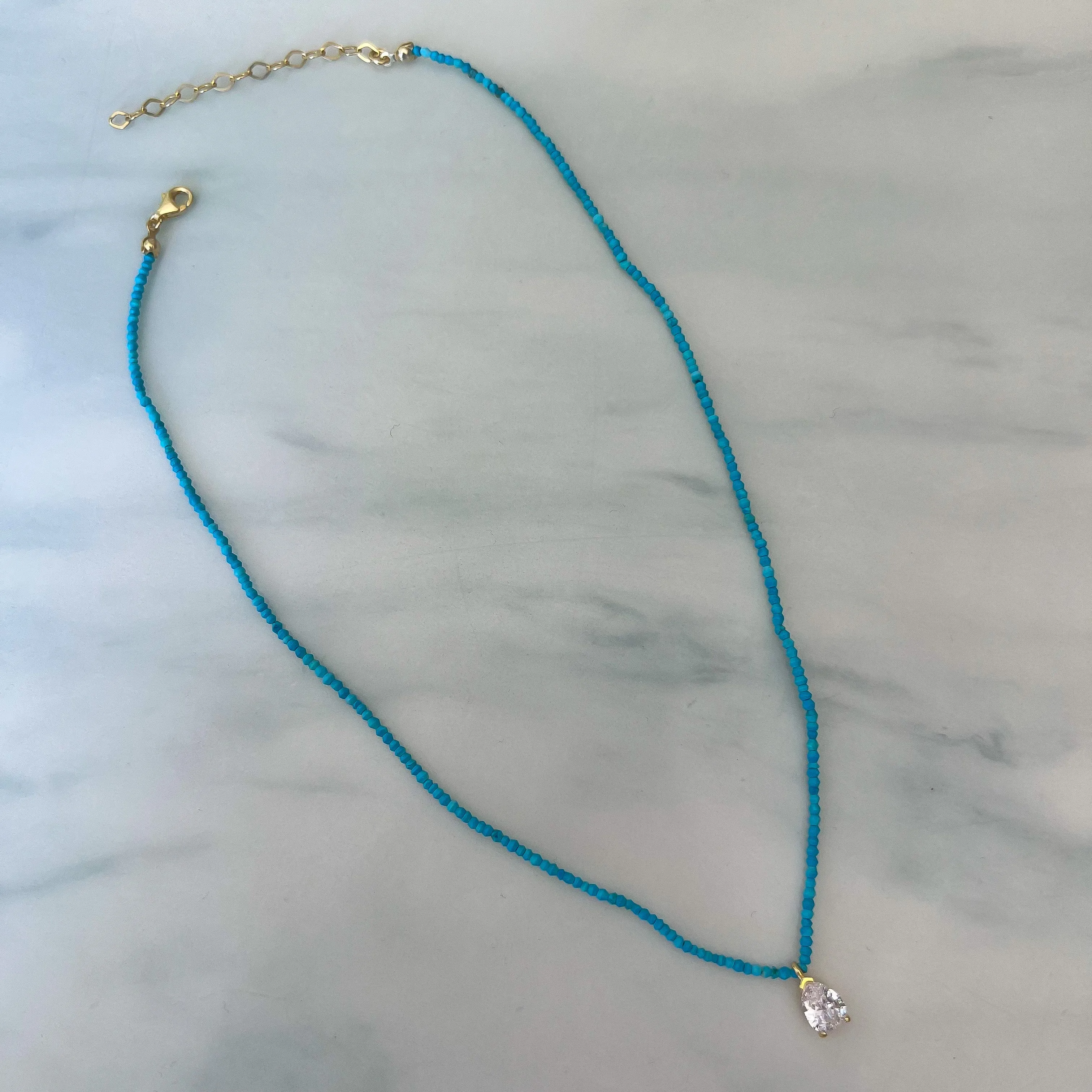 Natural turquoise beaded tear drop necklace