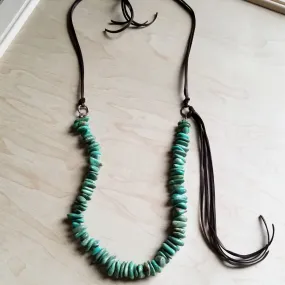 Natural Turquoise Necklace with Side-Tie Leather Tassel (245c)