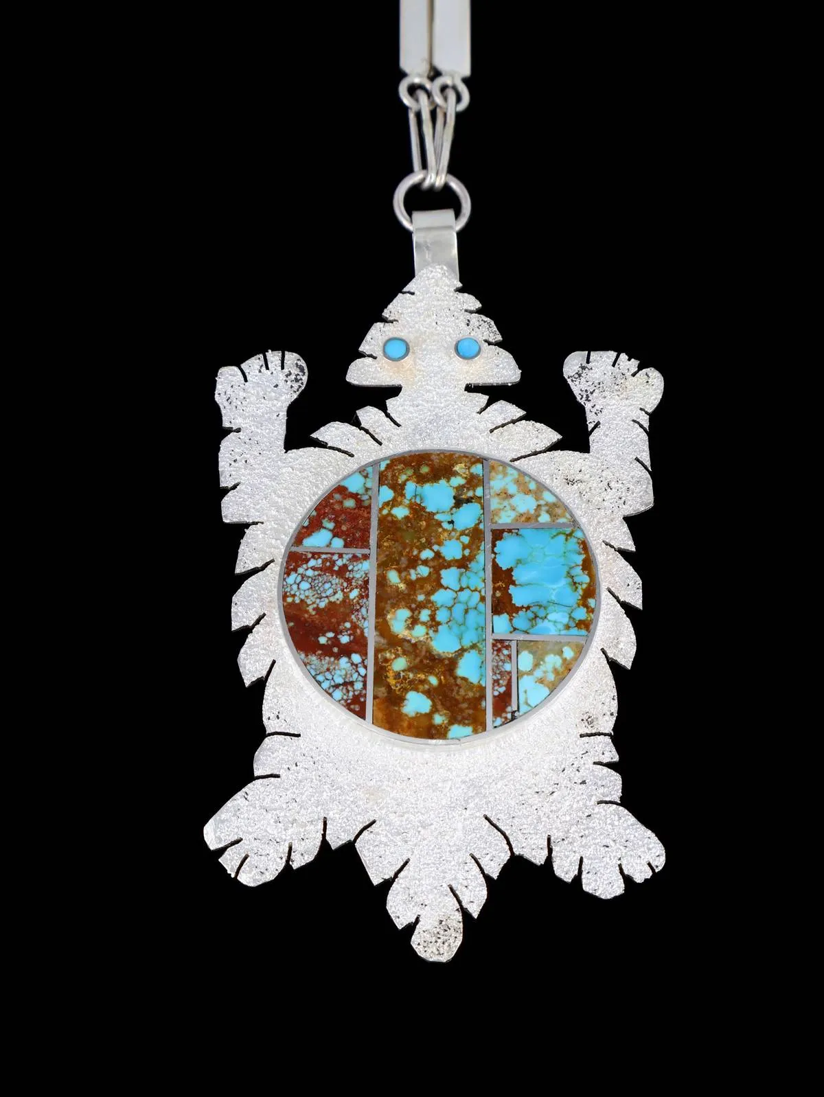 Navajo Inlay Turquoise Turtle Sterling Silver Necklace