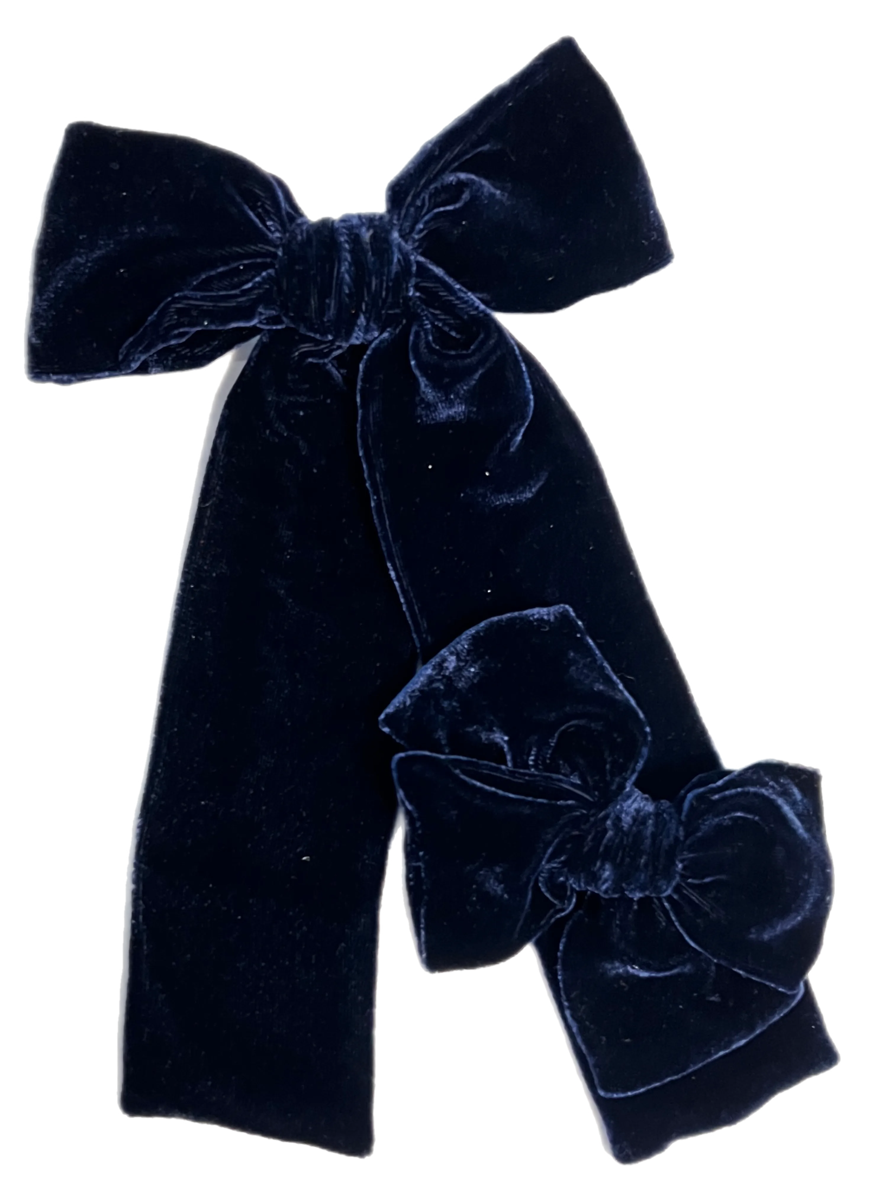 Navy Blue French Loop Silk Velvet Bows