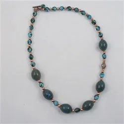 Necklace in Turquoise Ceramic Czech Crystal