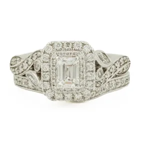 Neil Lane 0.45ctw Emerald Cut F/VS1 Diamond Double Halo Engagement & Matching Band Bridal Set -Size 6.5