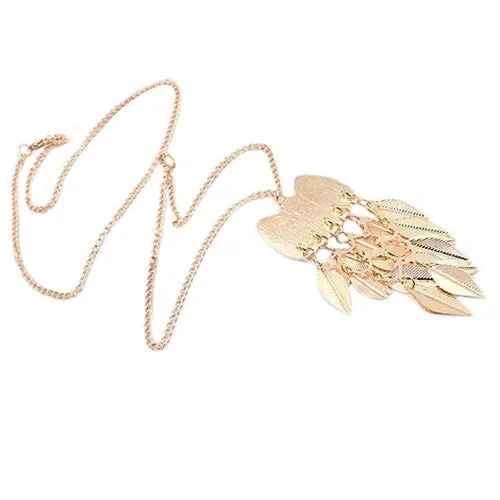 New Fashionable Stylish Gold Leaves Owl Charm Chain Long Women Pendant Necklace