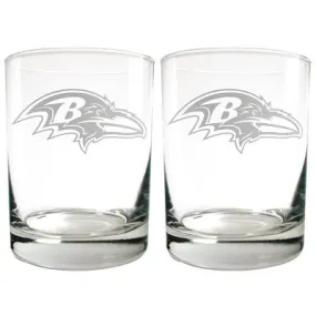 NFL Baltimore Ravens Laser Etched Rocks Glass Set - 2pc