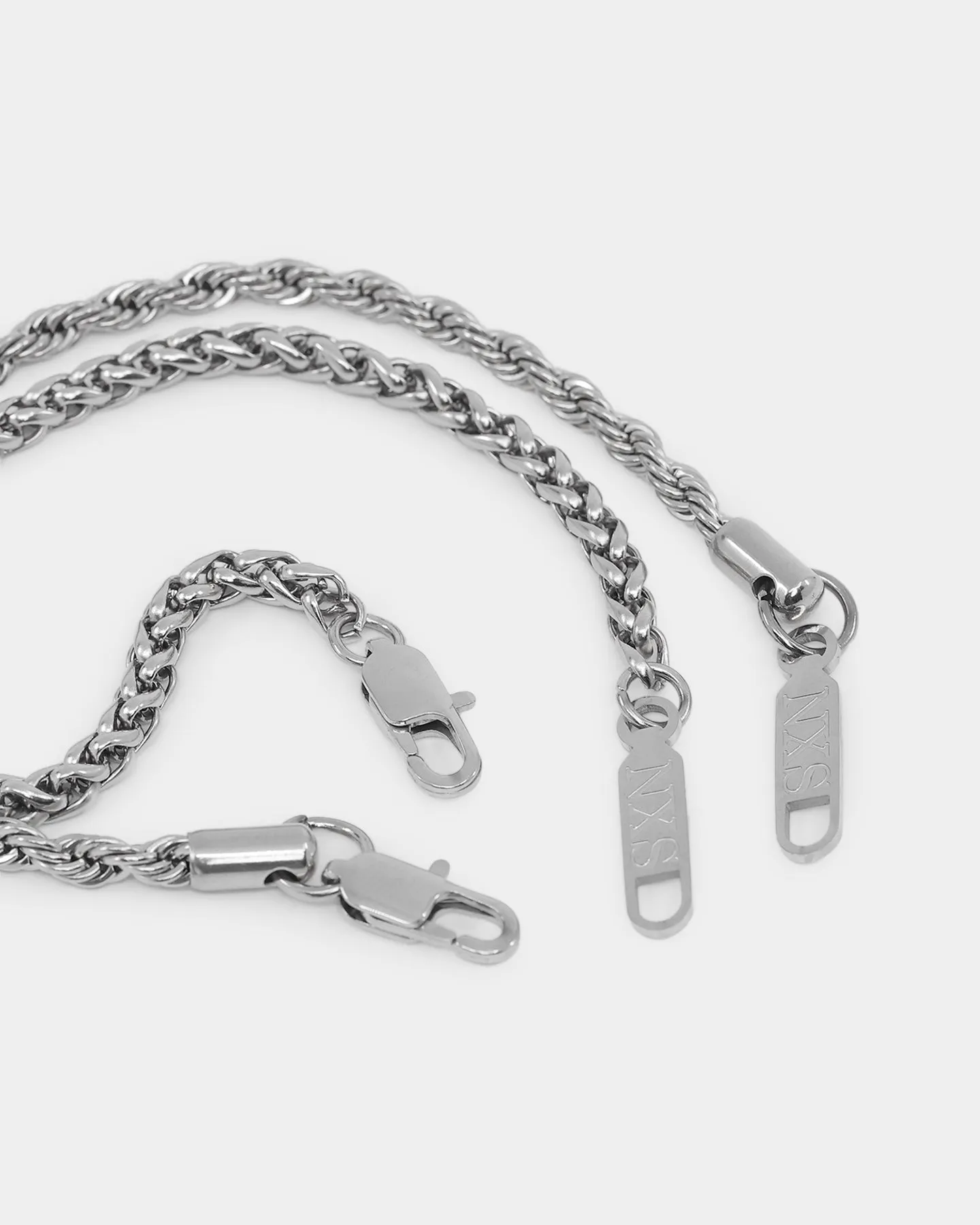 NXS Wheat Rope Bracelet Set White Gold