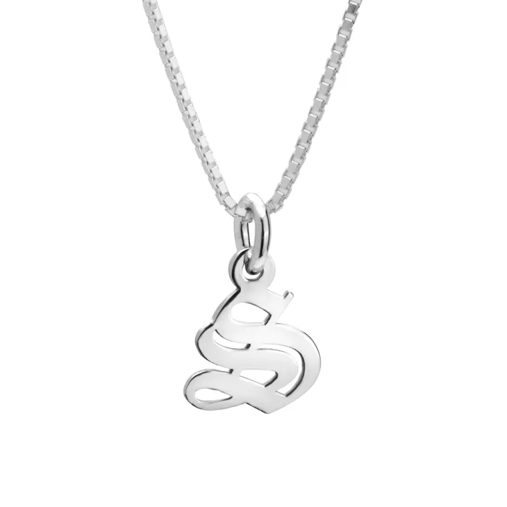 Old English Initial Necklace 14k White Gold