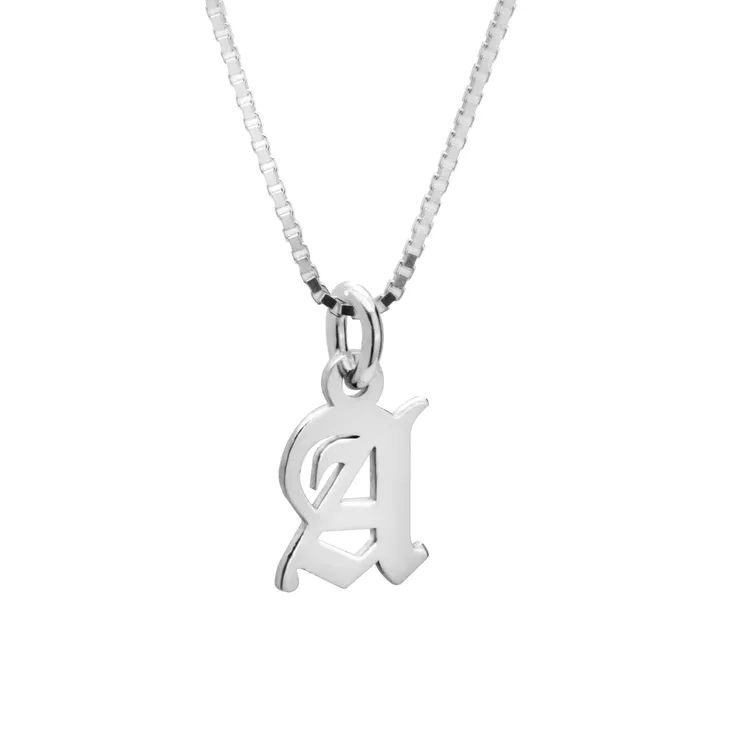 Old English Initial Necklace 14k White Gold