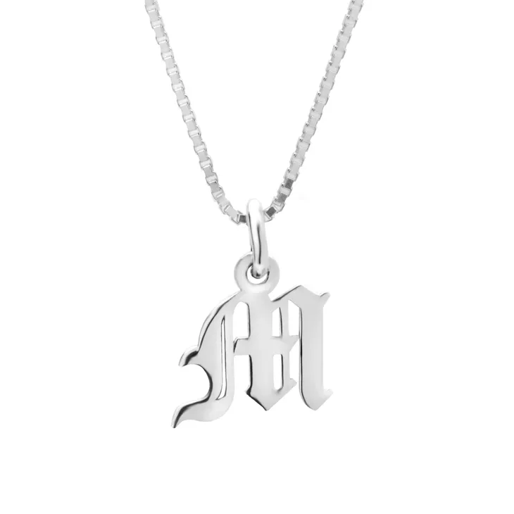 Old English Initial Necklace 14k White Gold