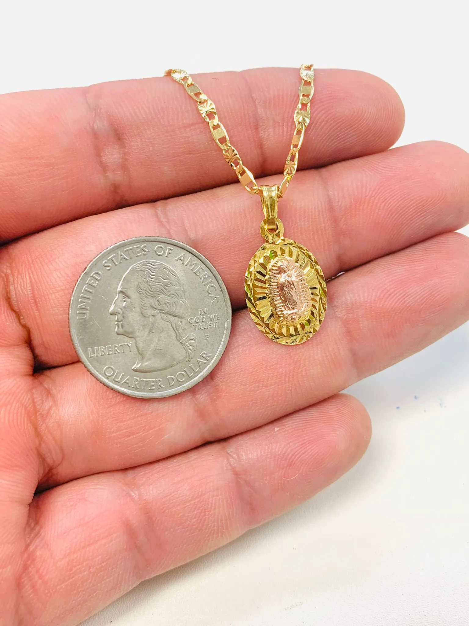 Our Lady of Guadalupe Necklace 20" Valentino Chain 14K Gold Filled for Womens / Guadalupe Pendant 20x13mm / Dainty Necklace / Cadena y Dije de Guadalupe Para Mujer Oro Laminado