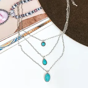 Out of The Blue Three Layered Silver Necklace with Turquoise Stone Pendants