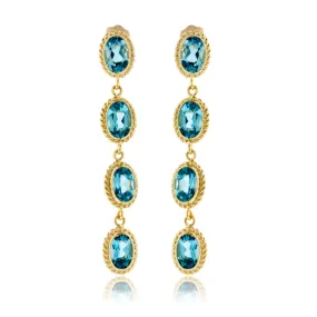 Oval Drop Four Blue Topaz & Rope Halo Earrings