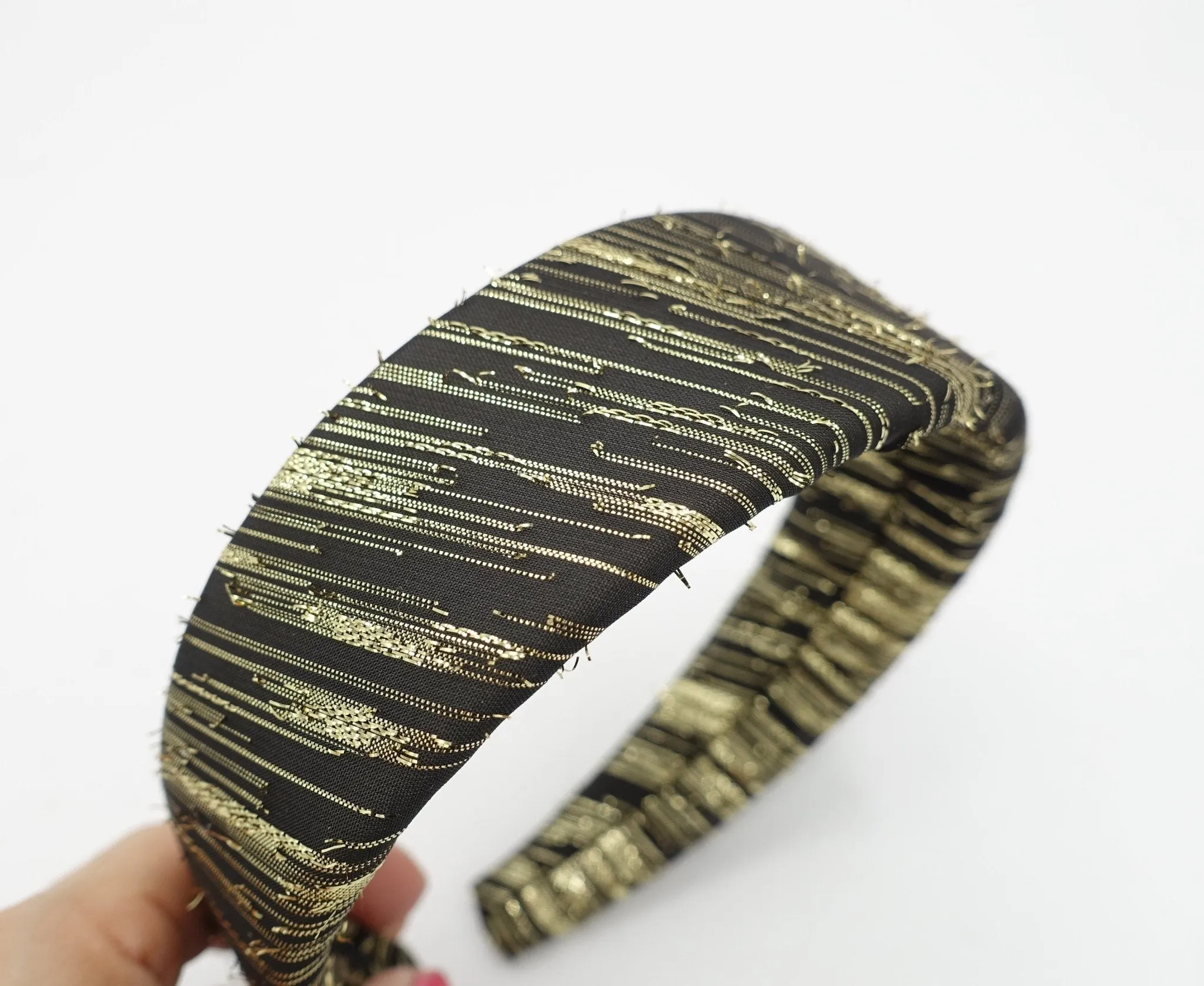 padded headband golden metallic fabric patterned hairband stylish fashionista women hair accessory