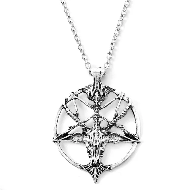 Pan God Skull Necklace Fashion Vintage Women Men Pentagram Goat Head Pendant Chain Unisex Luck Alloy Retro Necklace Jewelry