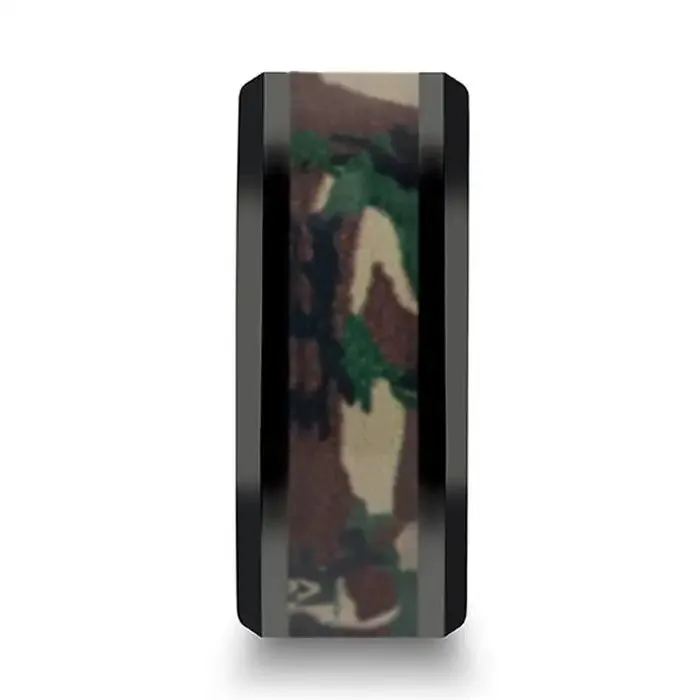 Paolo Extra Wide Black Ceramic Wedding Ring Military Style Jungle Camouflage - 10mm