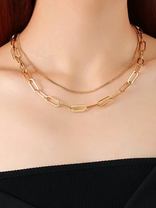 Paperclip Layered Necklace, 18k Gold Plated Stainless Steel Uptown Girl Waterproof Double Stacked Layered Short Statement Necklace