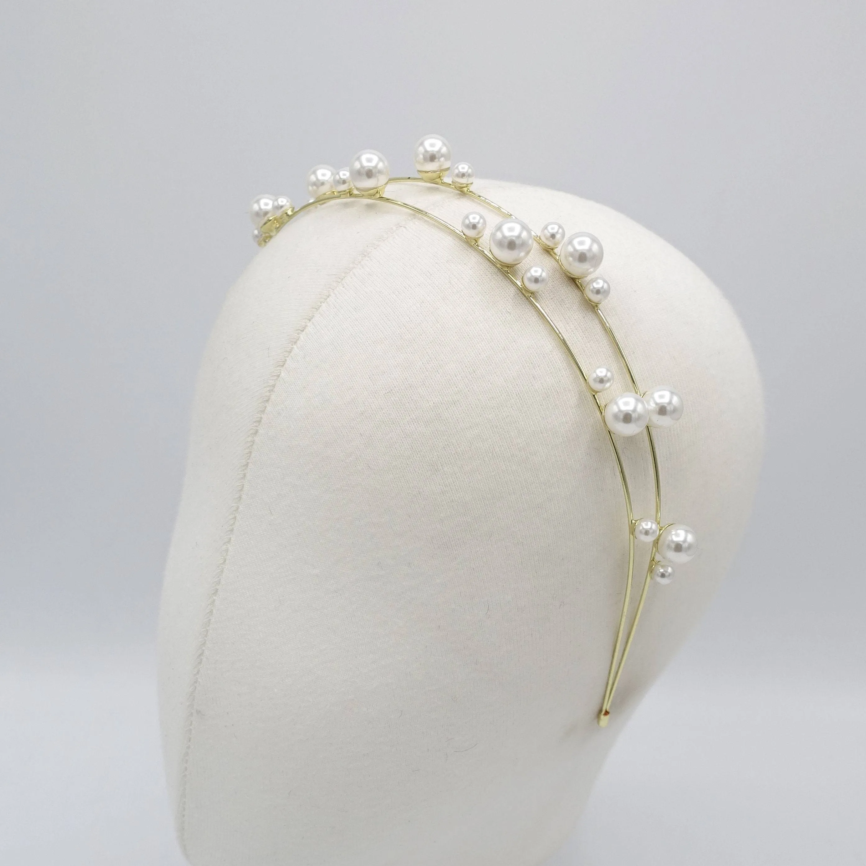 pearl double strand headband thin metal headband for women